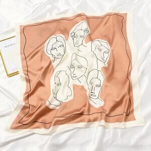 2/$30 NEW Line Art Drawing Women Faces Pink Black White  Silky Fashion Scarf